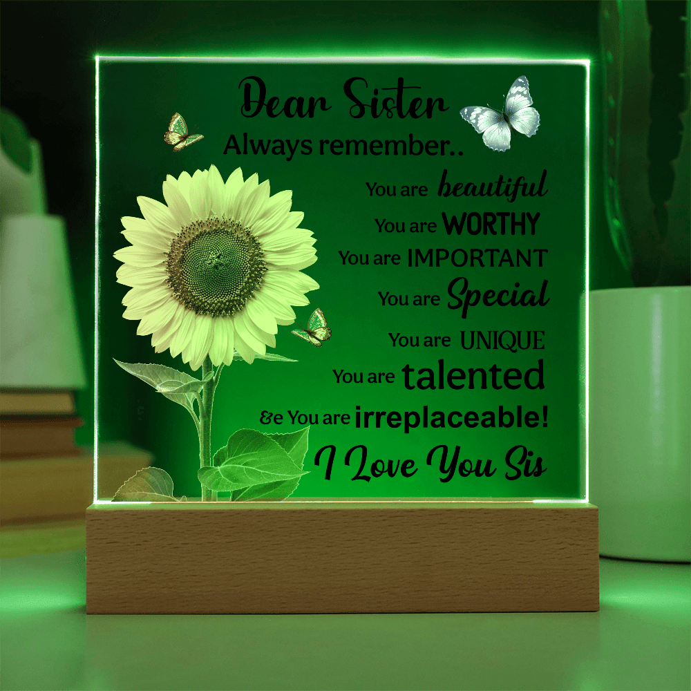 Sisters Gift - Inspirational Sister Love Floral Acrylic Desk Plaque Sign with Wood Stand - Beauty Belliss
